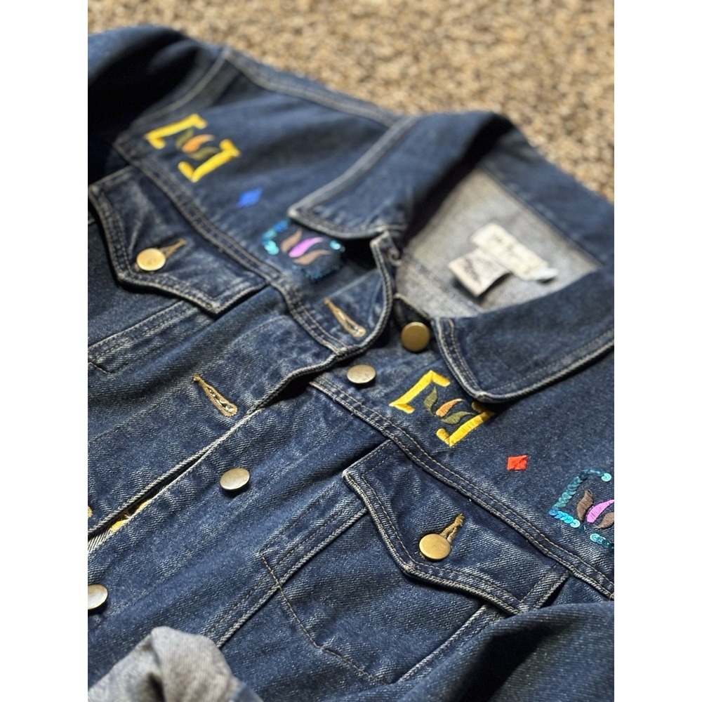 Vintage Denim Women's Large Jean Jacket 100%Cotton‎ Embellished Sequins